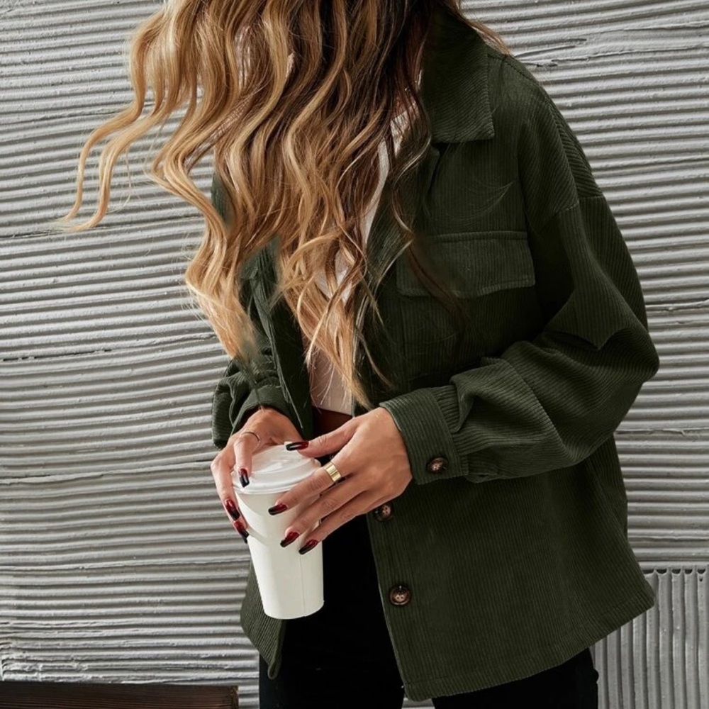 Corduroy boyfriend oversized shacket jacket button up boho tiktok brown - Picture 7 of 14